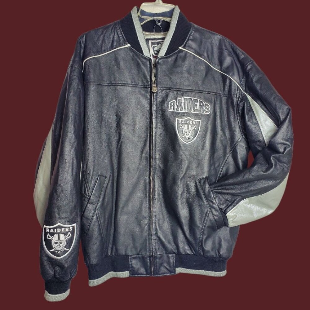 Carl Banks G-III Vtg Raiders Leather Varsity Jacket Rare Black/Silver Medium - Picture 2 of 16